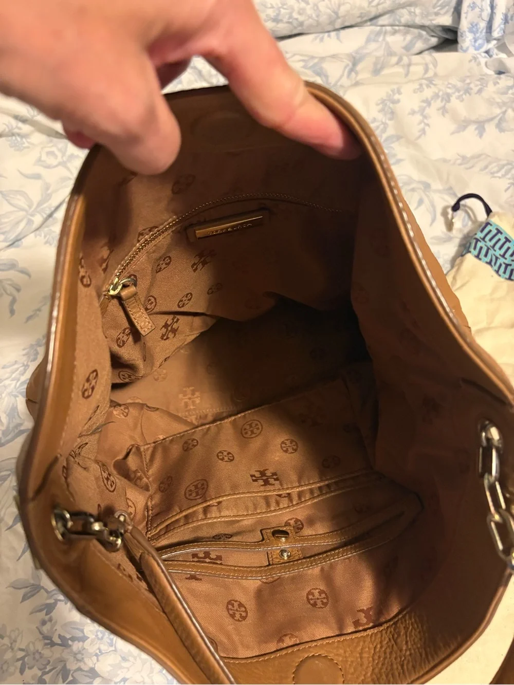 Tory Burch Cognac Pebbled Leather Shoulder Hobo
